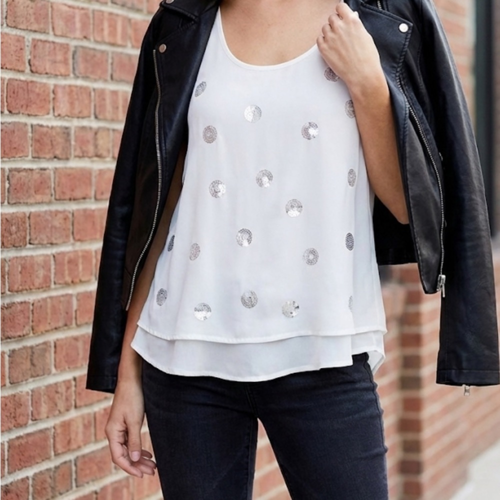 Reitmans White Sequin Sleeveless Top